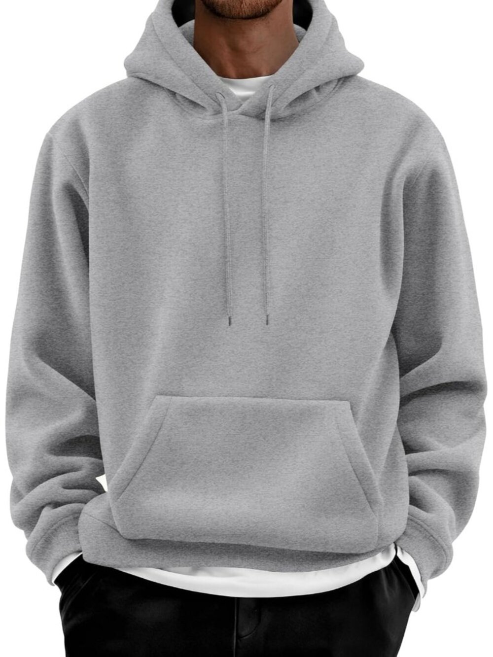 Coofandy Men's Light Grey Cotton Fleece Casual Long Sleeve Pullover Hoodies